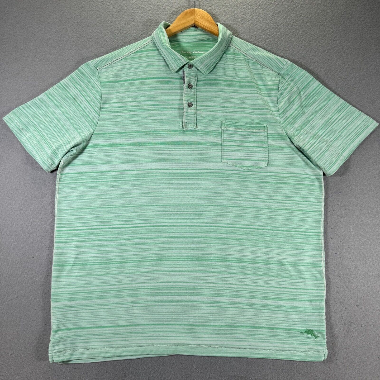 Tommy Bahama Island Zone Polo Shirt Men Xl Green Stripes Golf Beach Surf Comfort